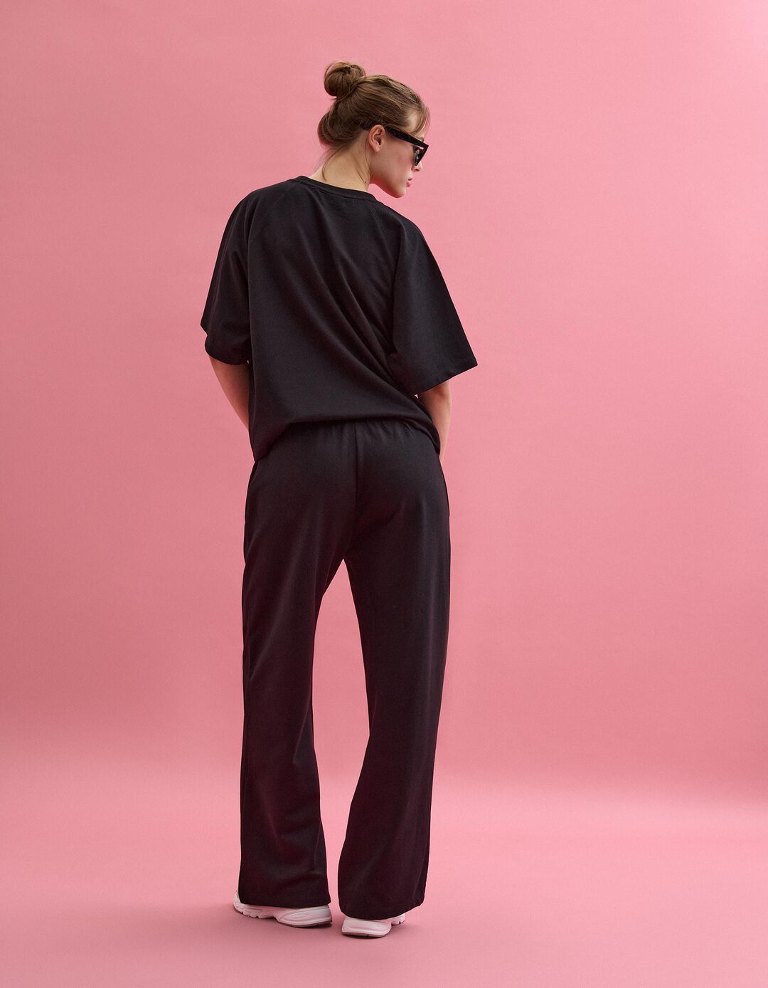 Cal&ccedil;as Jogging 'Wide Leg', Mulher, Preto