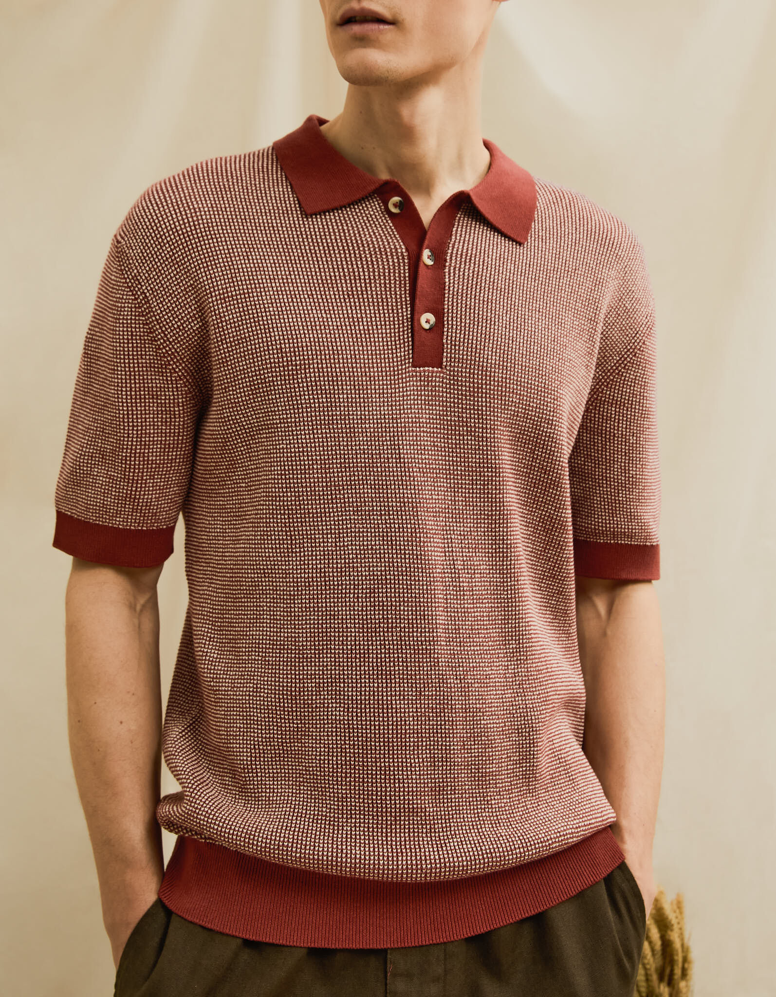 Comprar Online Polo Waffle, Homem, Vermelho Escuro