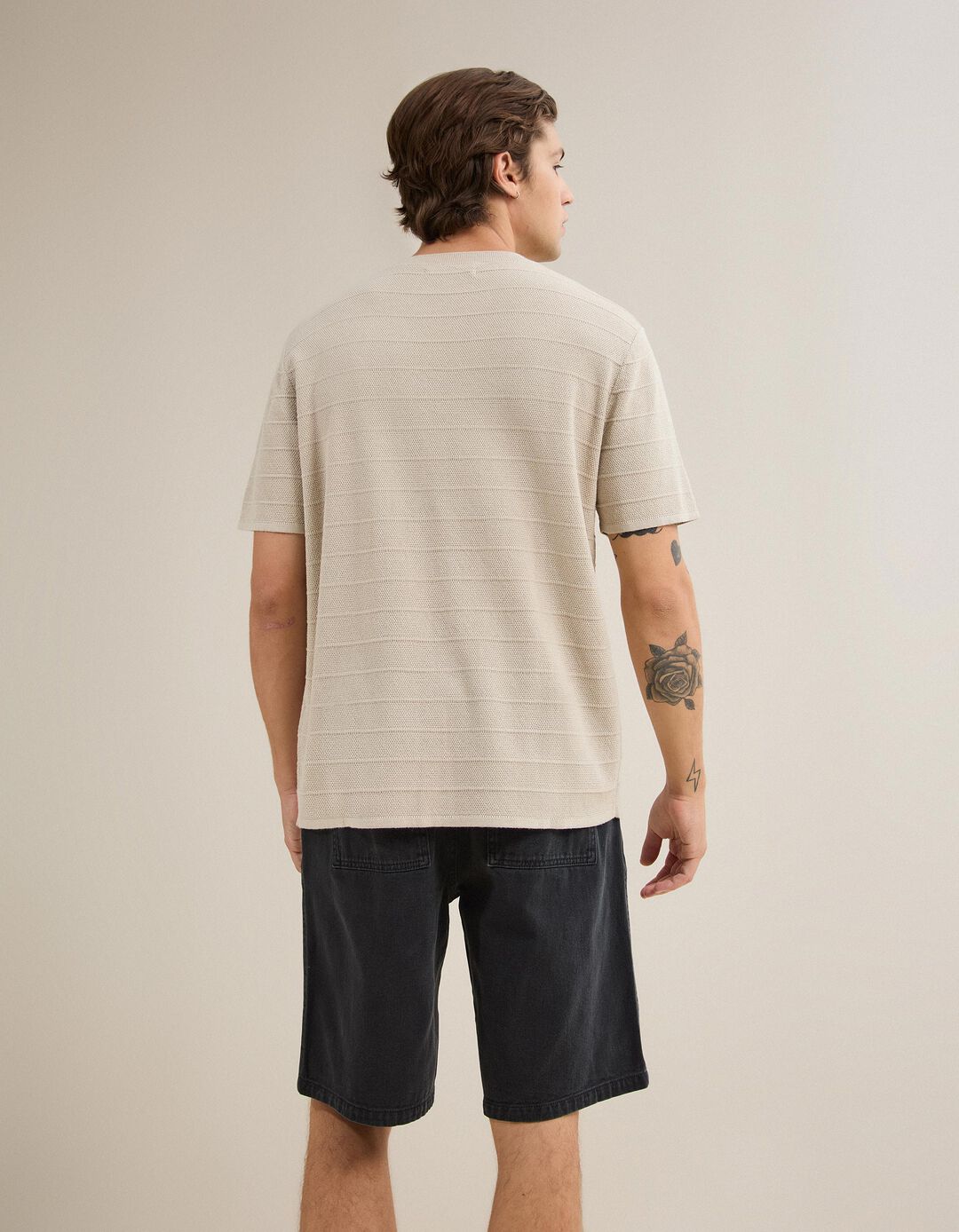 T-shirt Em Malha Tricotada, Homem, Bege