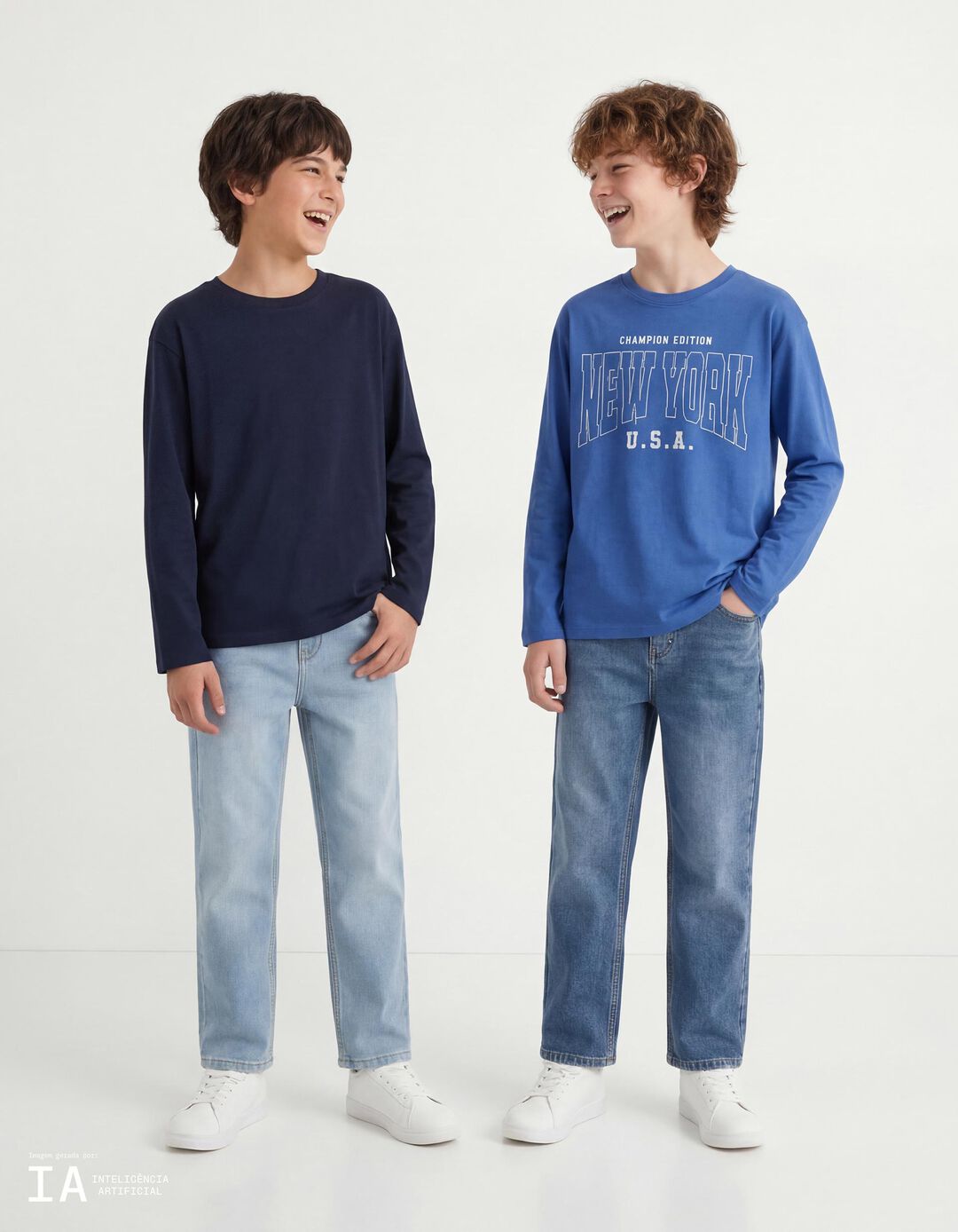 Pack 2 T-shirts Manga Comprida, Menino, Azul