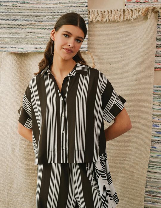 Comprar Online Blusa Riscas, Mulher, Castanho Escuro