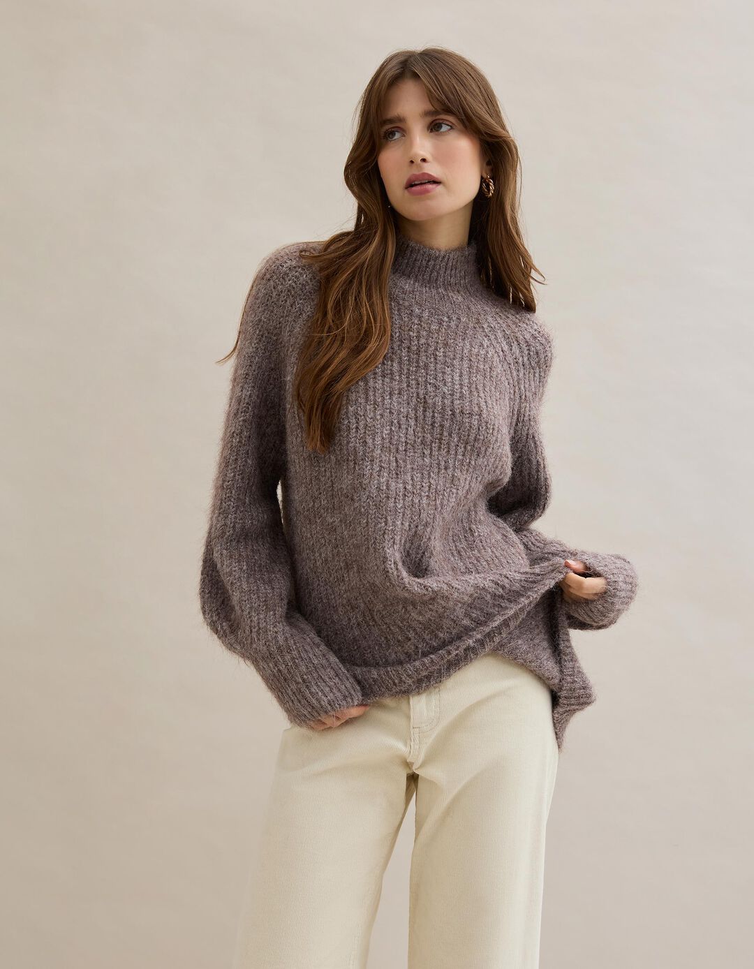 Camisola com L&atilde;, Mulher, Bege