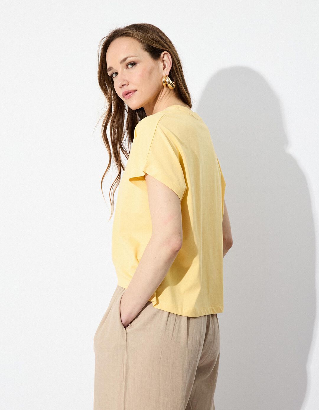 T-shirt Print, Mulher, Amarelo 