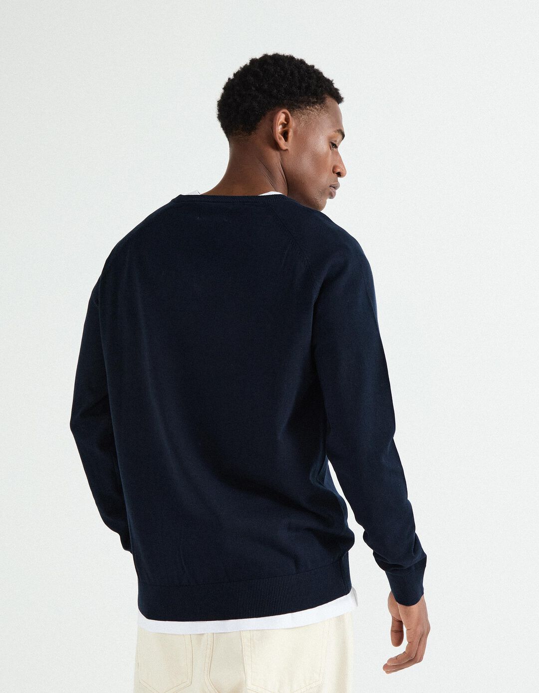 Camisola de Malha Decote em V, Homem, Azul Escuro