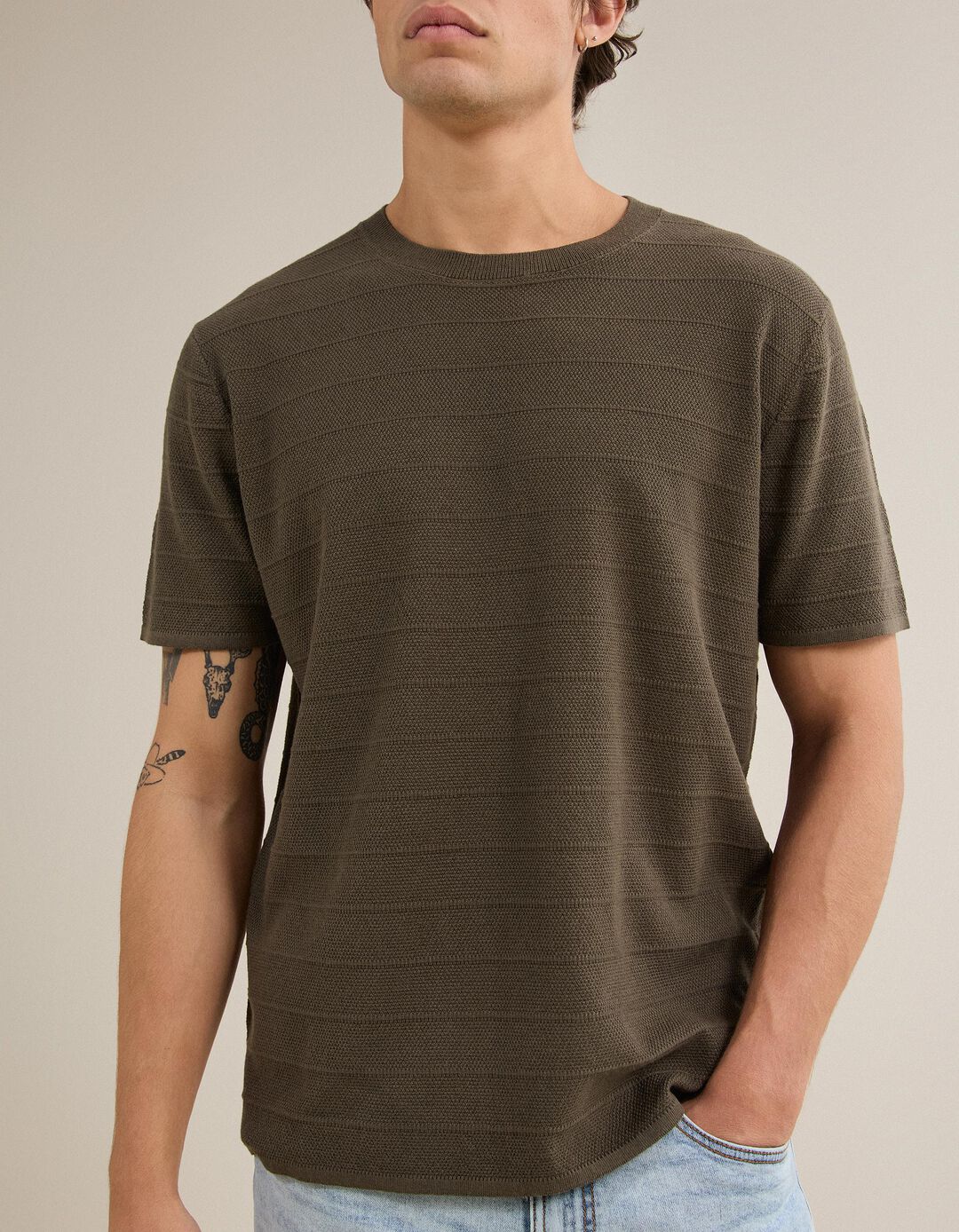 T-shirt Em Malha Tricotada, Homem, Verde Escuro