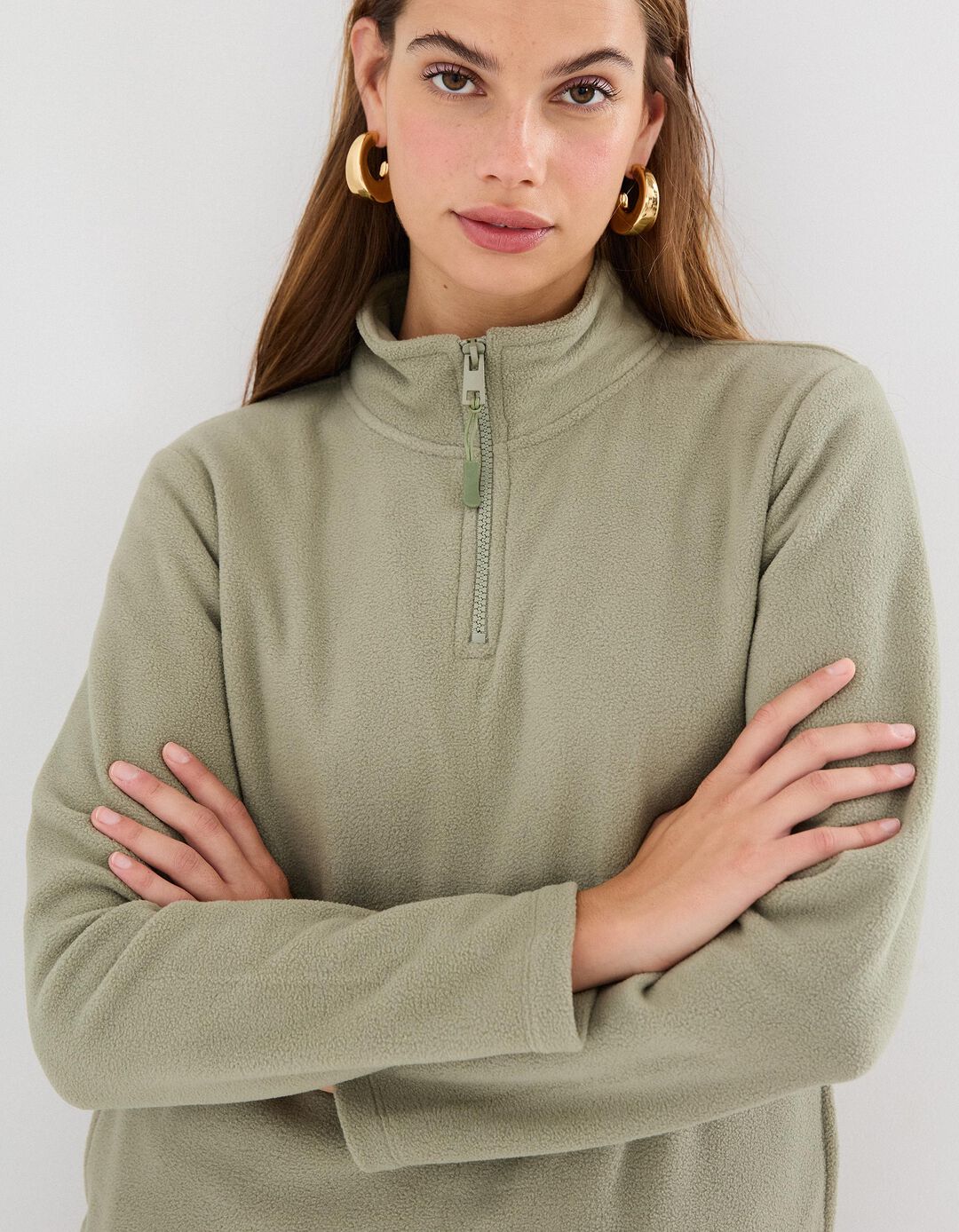 Camisola Polar com Fecho, Mulher, Verde