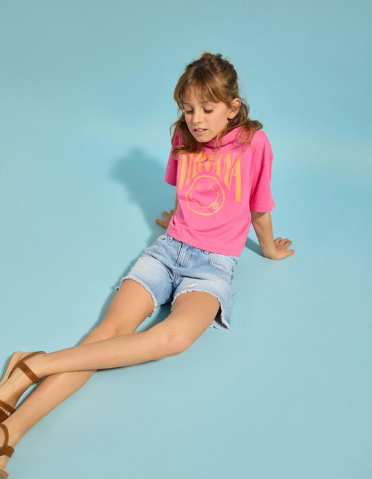 Comprar Online Calções de Ganga com Rasgões, Menina, Azul Claro 