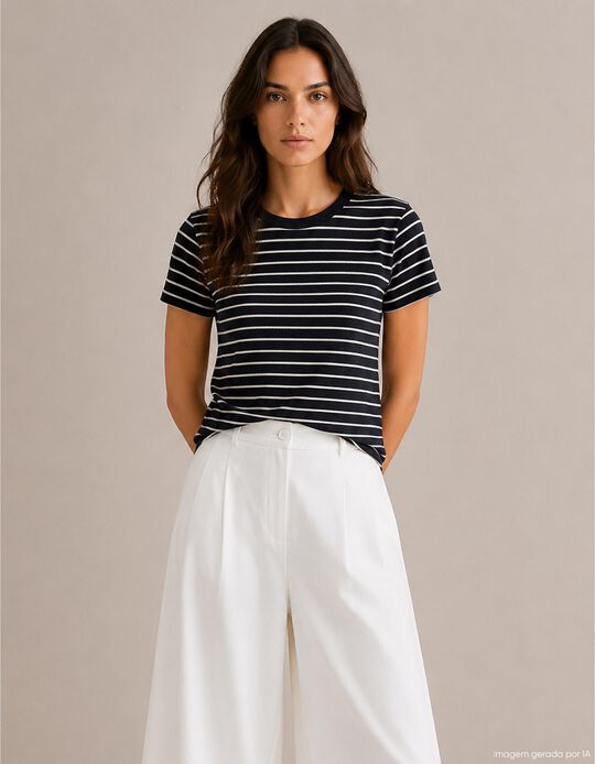 Comprar Online T-shirt Modal &Agrave;s Riscas, Mulher, Preto