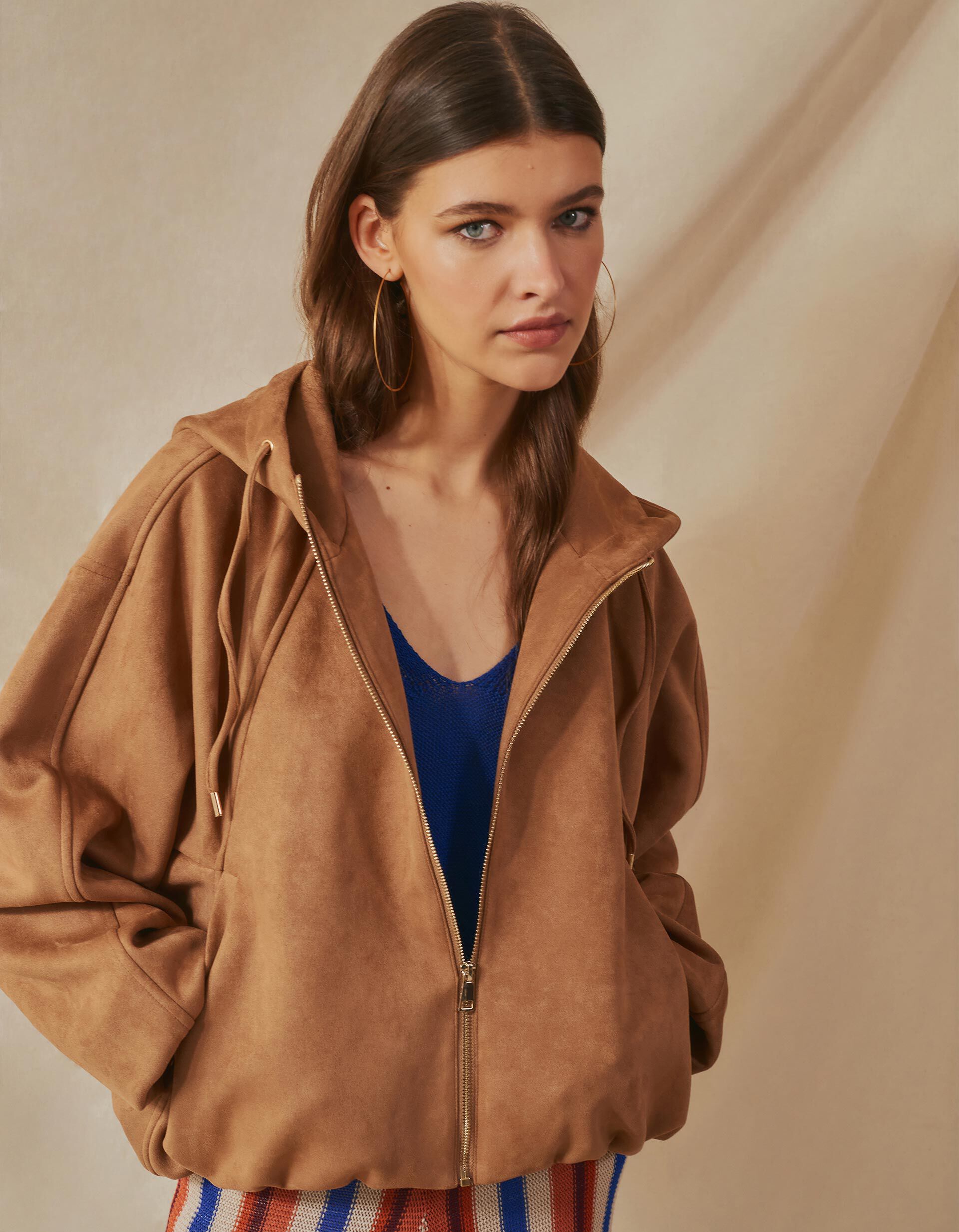 Comprar Online Casaco Efeito Camur&ccedil;a, Mulher, Castanho