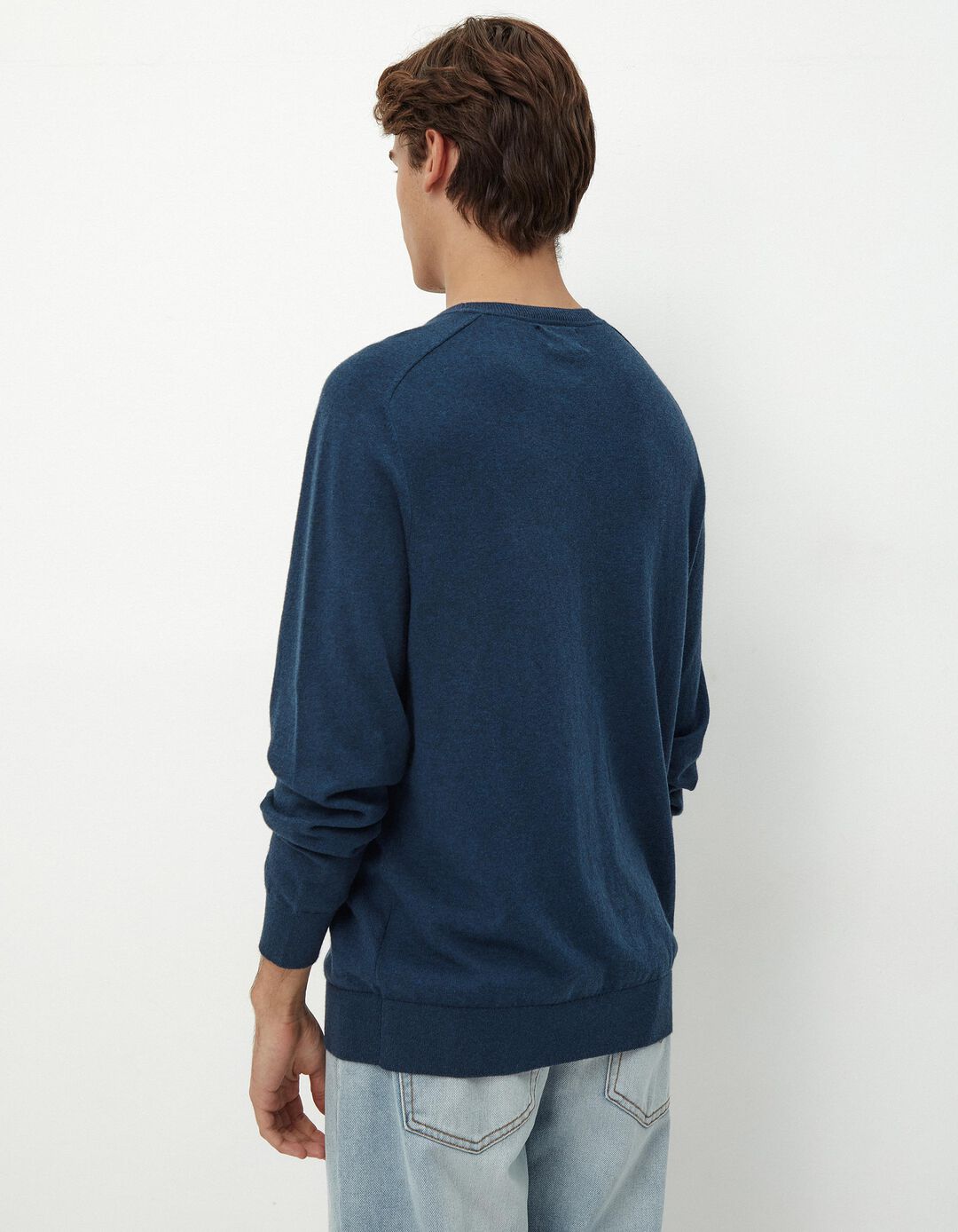 Camisola Mistura de Caxemira Decote Redondo, Homem, Azul Escuro