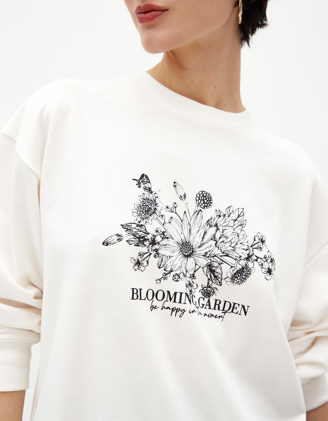 Sweatshirt Estampado, Mulher, Bege Claro