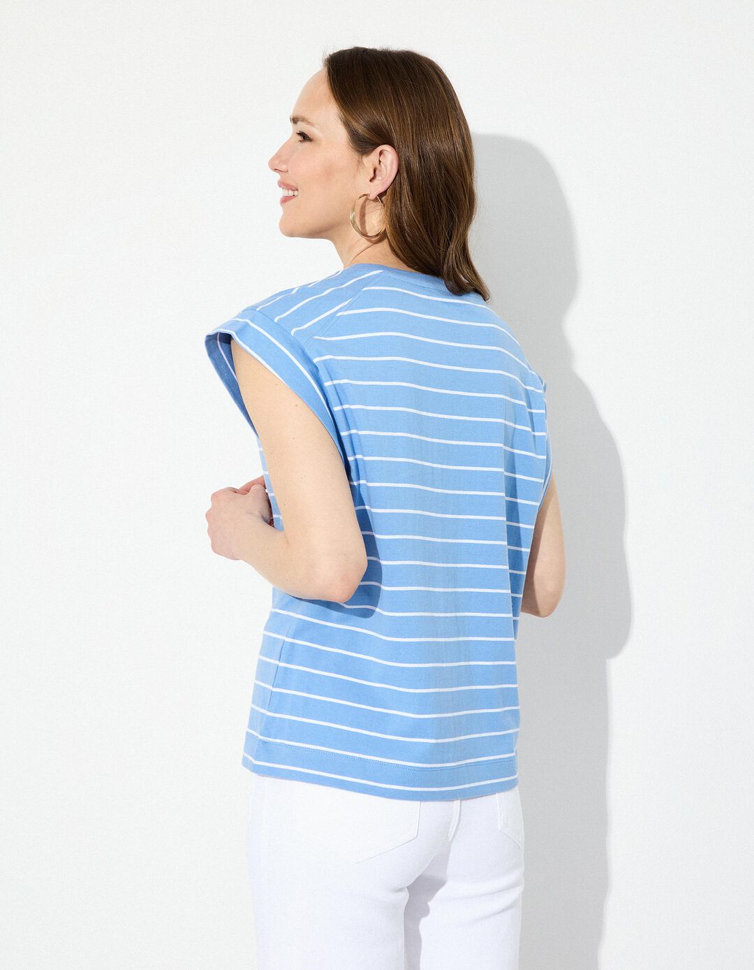 T-shirt às riscas, Mulher, Azul