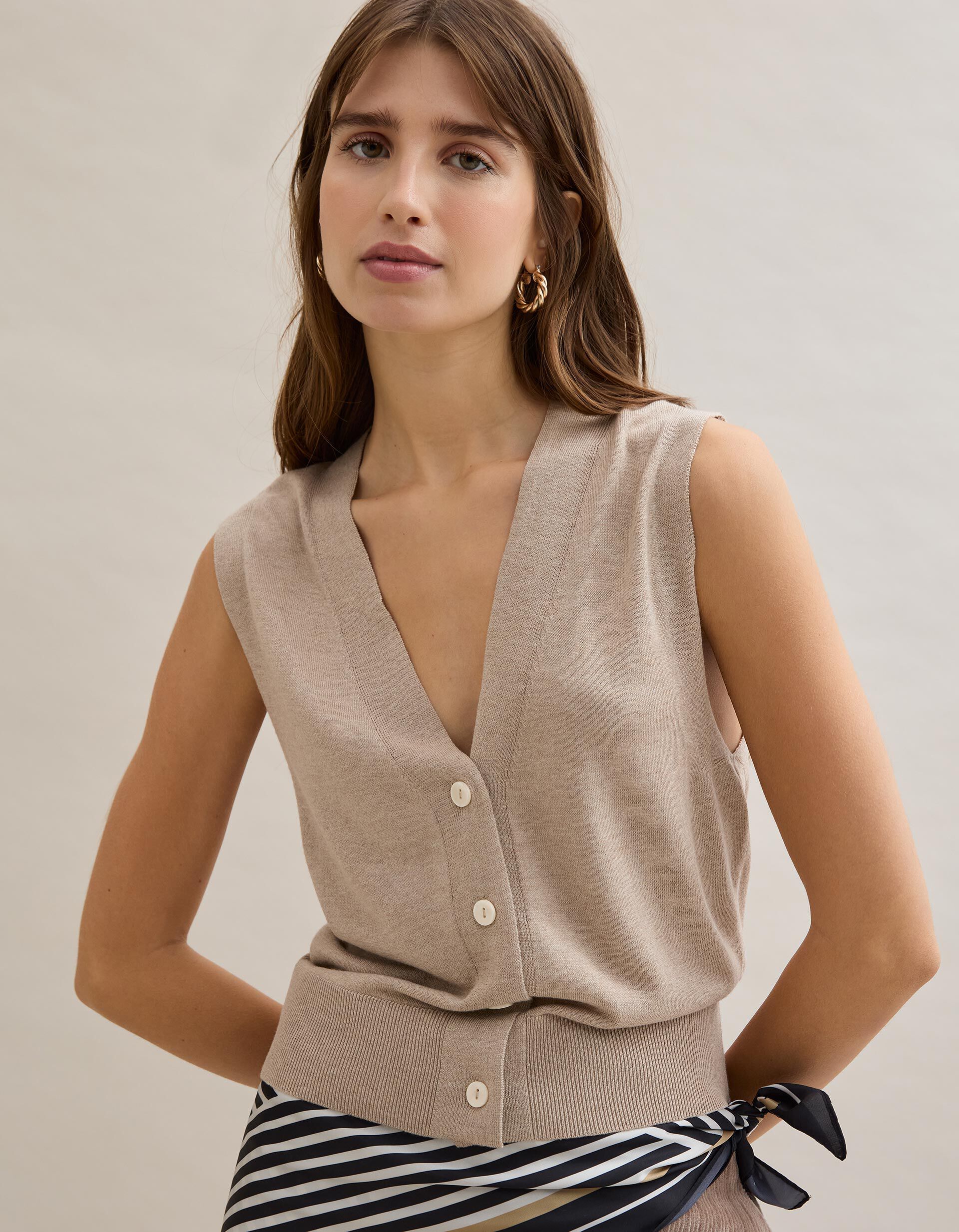 Comprar Online Colete com Caxemira, Mulher, Bege Claro