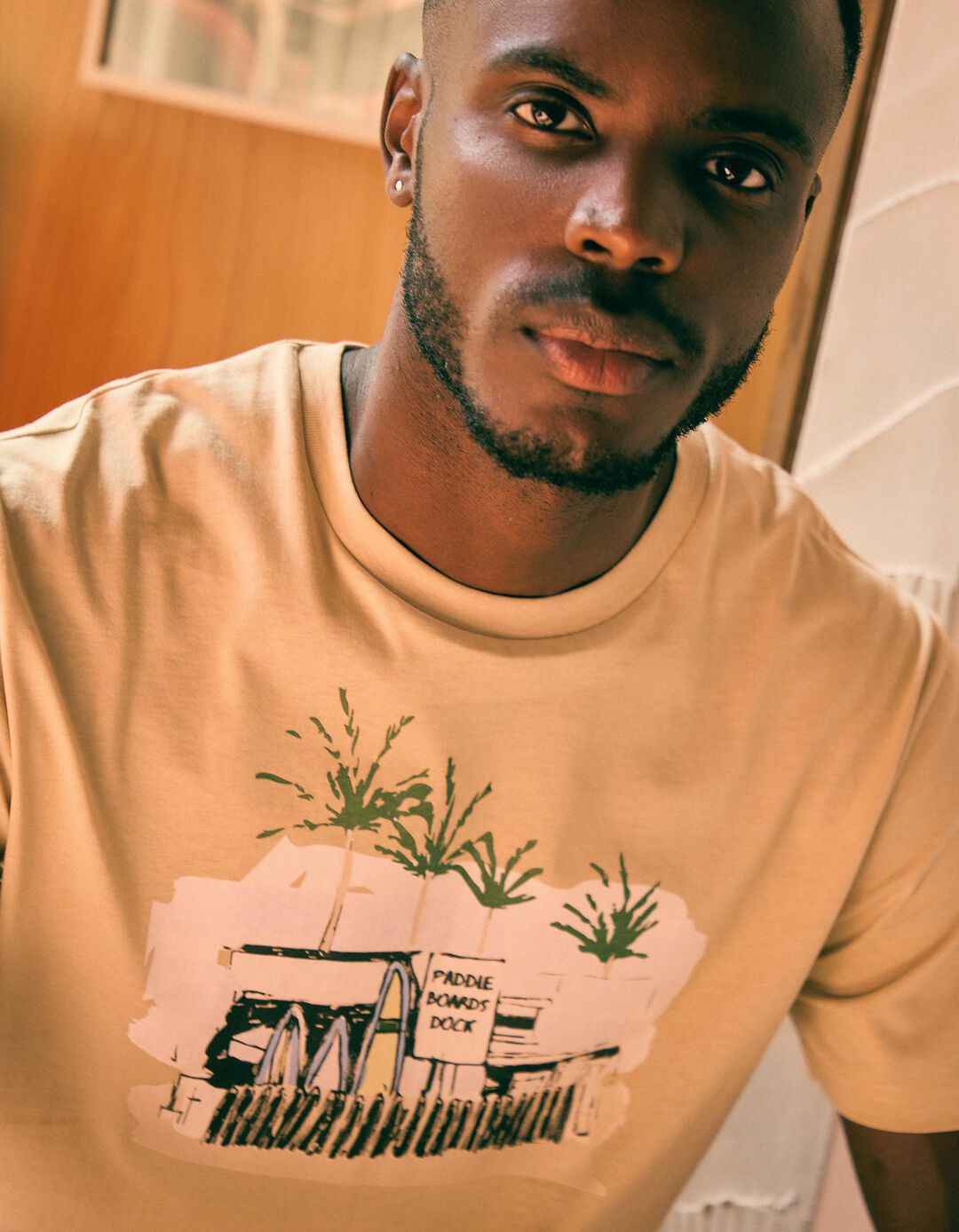 T-shirt Jersey Print, Homem, Bege Claro 