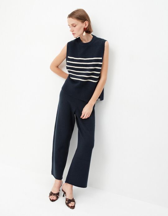 Comprar Online Colete de Malha Riscas, Mulher, Azul Escuro
