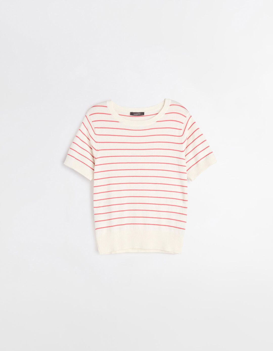 T-shirt de Malha Riscas, Mulher, Bege 