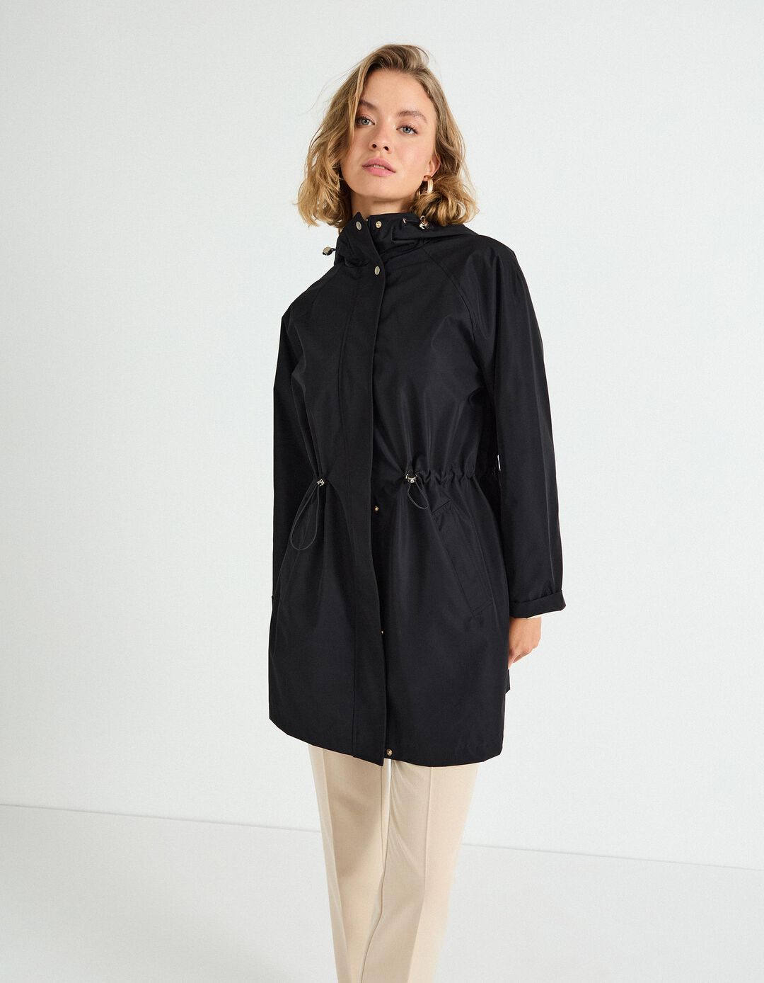 Parka Comprida com Capuz, Mulher, Preto