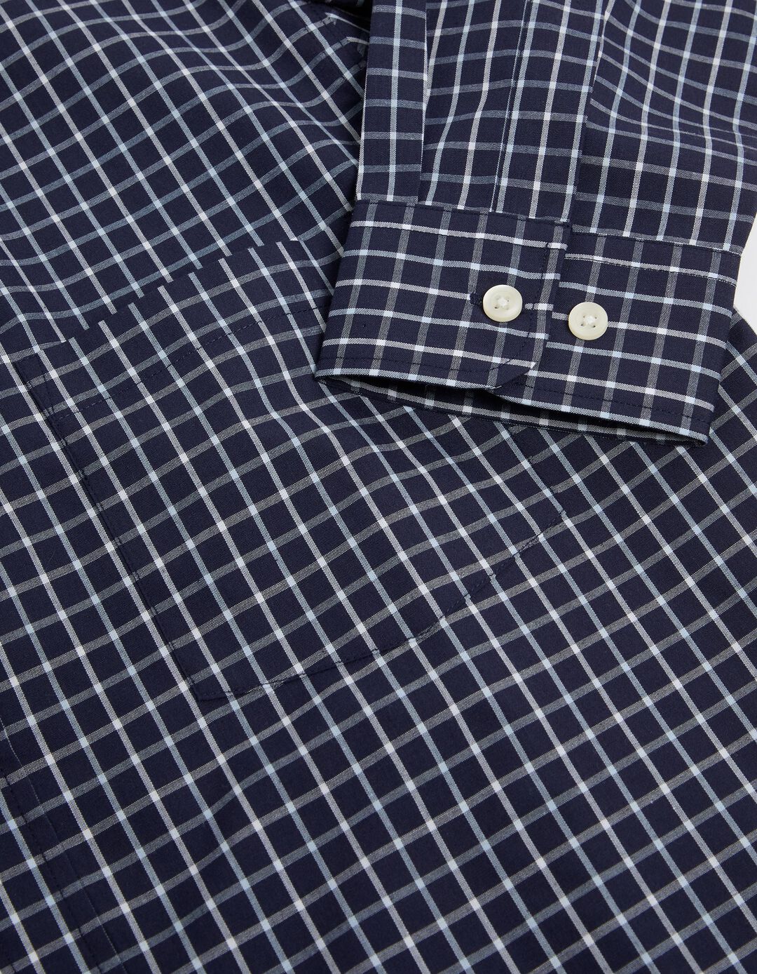 Camisa de Manga Comprida Popelina Xadrez, Homem, Azul Escuro