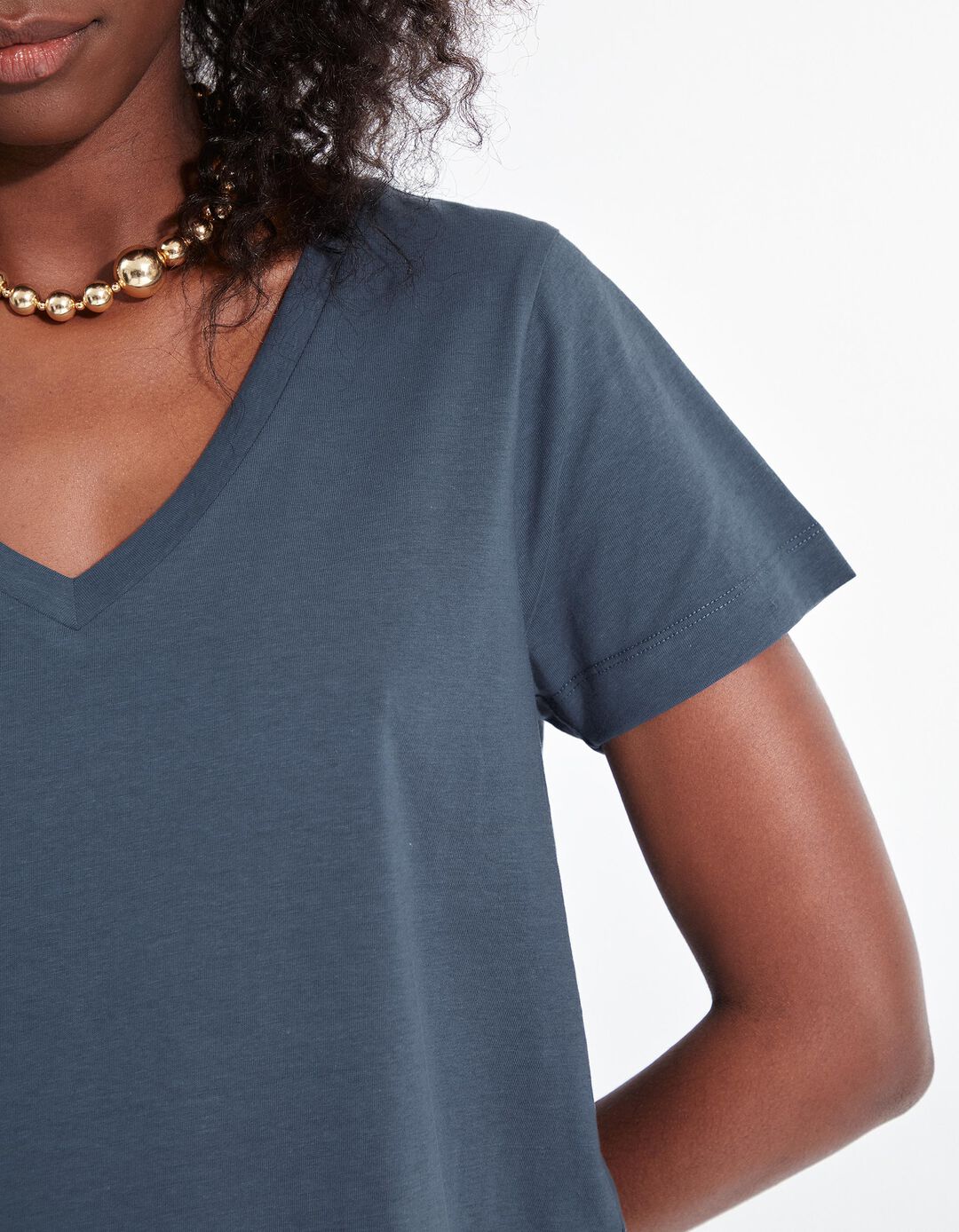 T-shirt Decote em V, Mulher, Azul