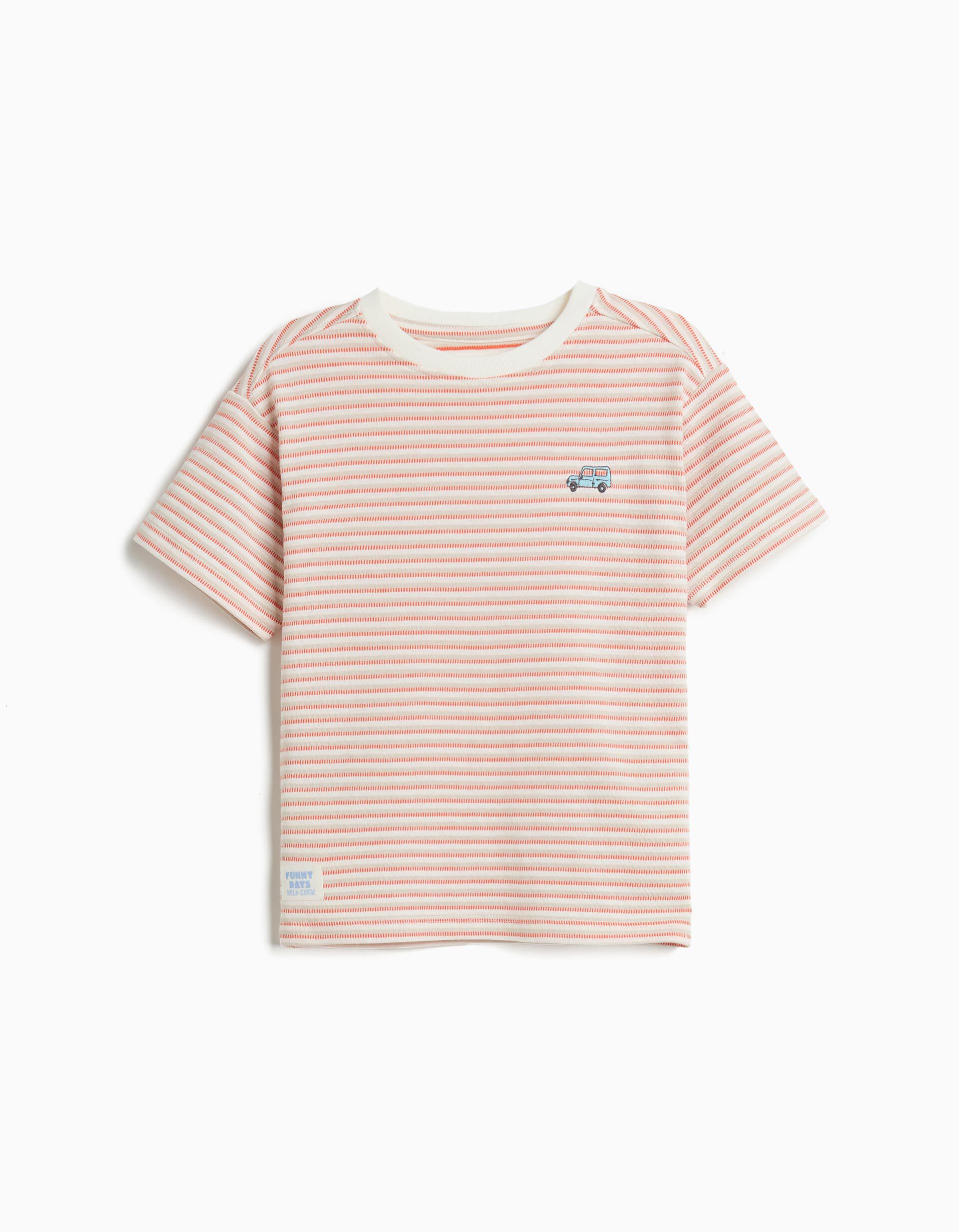 Comprar Online T-shirt &agrave;s Riscas, Menino, Laranja Escuro
