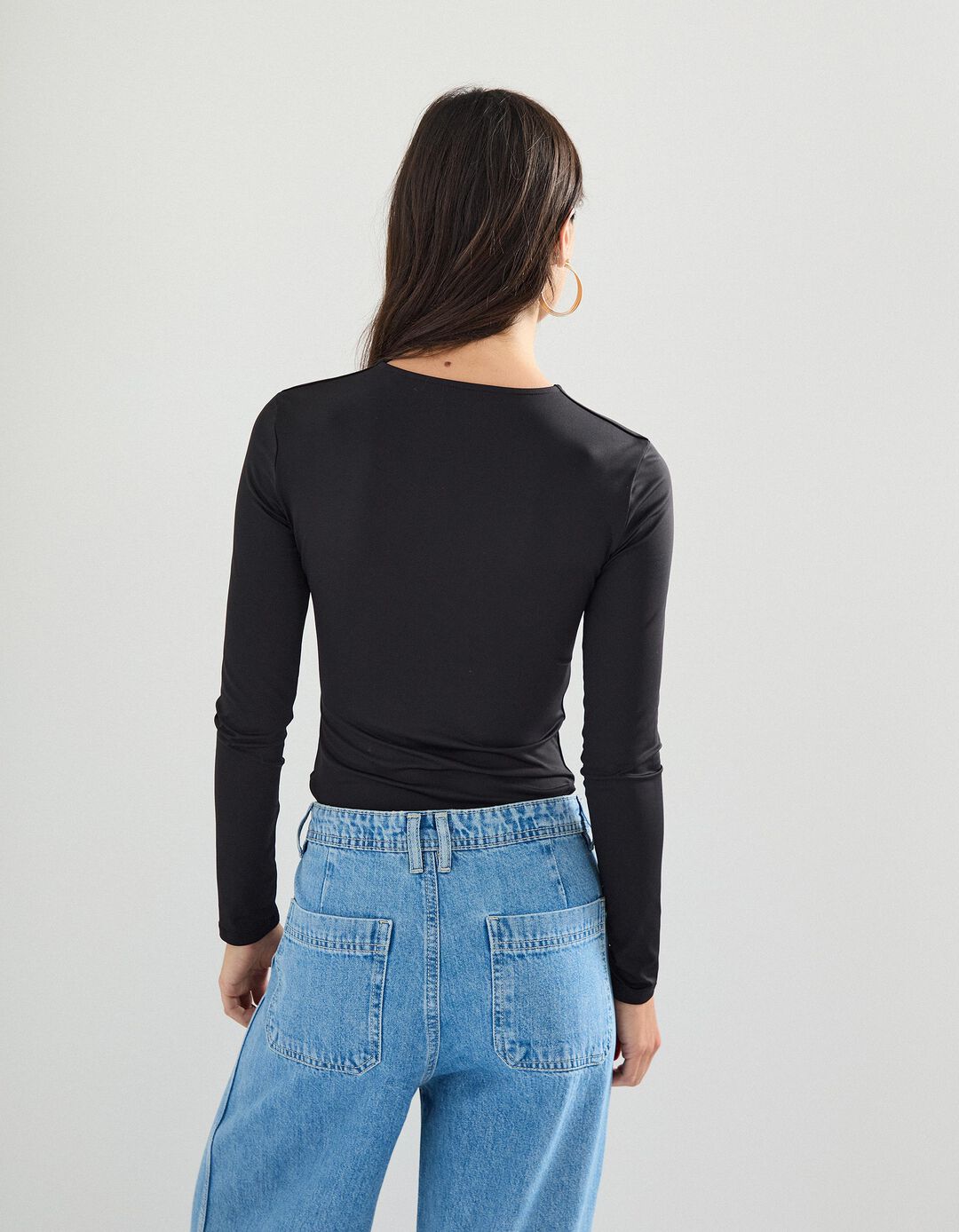 Body de Manga Comprida, Mulher, Preto