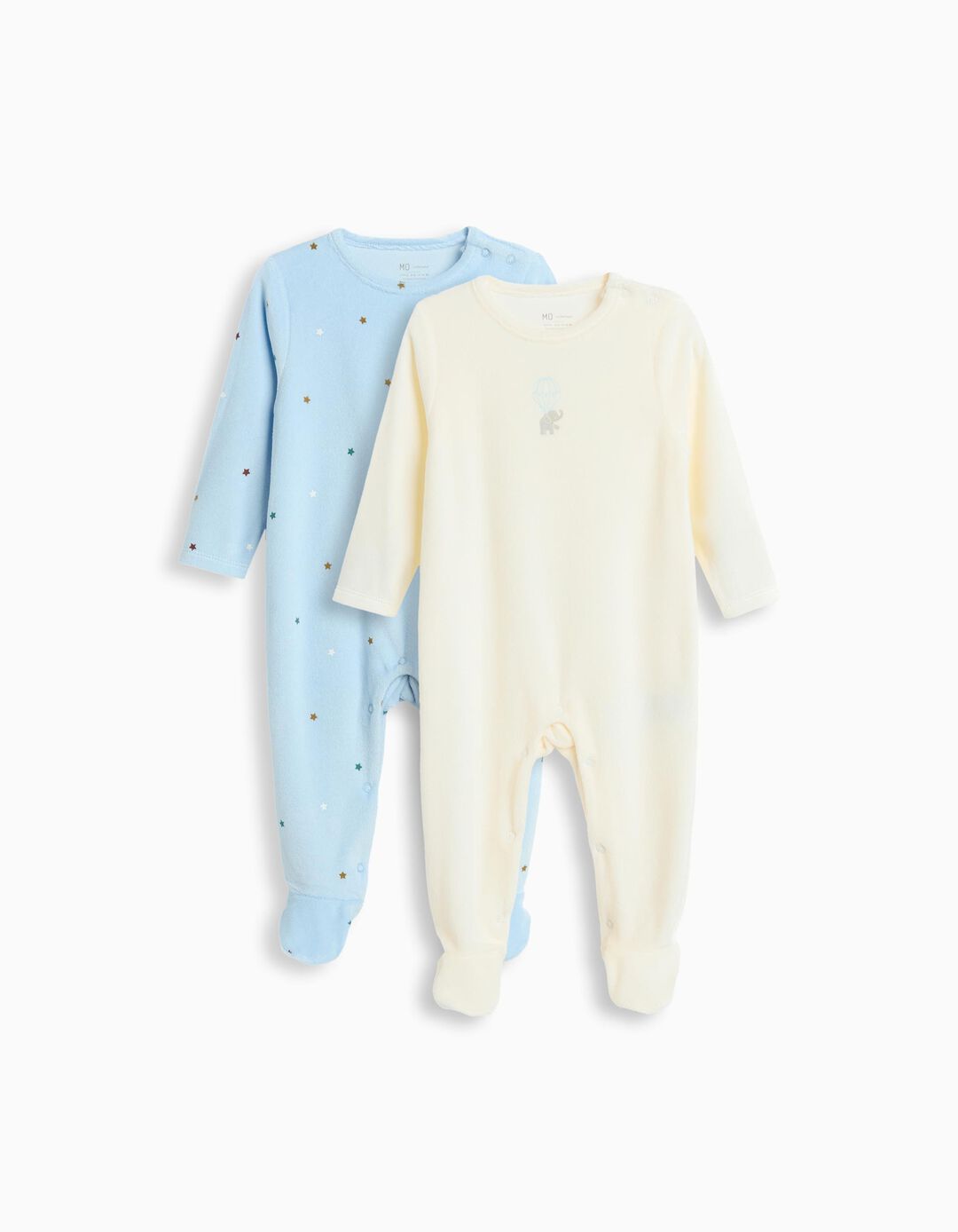 Pack 2 Babygrows Veludo, Rec&eacute;m-Nascido, Branco