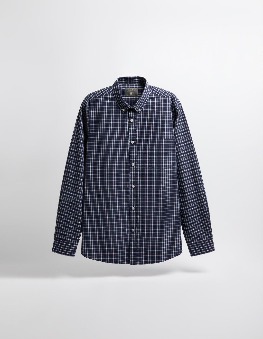 Camisa de Manga Comprida Popelina Xadrez, Homem, Azul Escuro