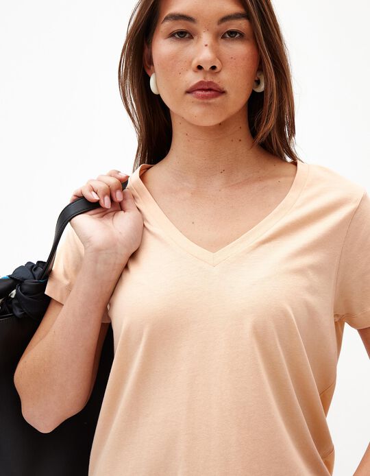 Comprar Online T-shirt Decote em V, Mulher, Rosa Claro