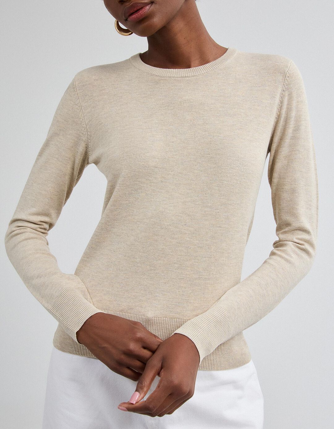 Camisola Tricotada, Mulher, Bege Claro