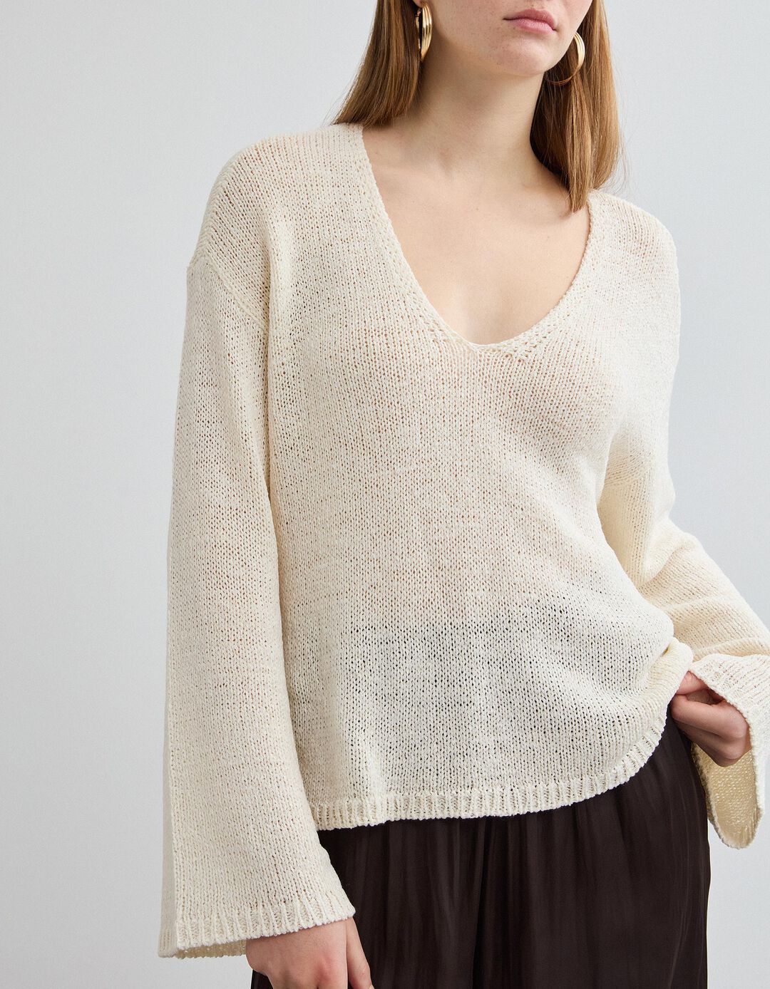 Camisola de Malha, Mulher, Bege Claro