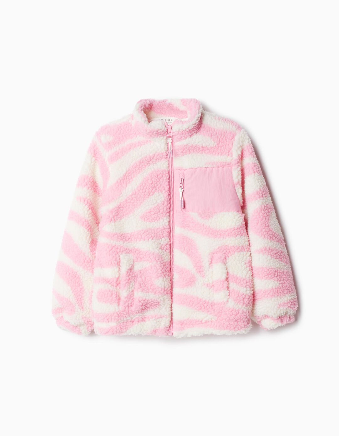Casaco Sherpa Padrão, Menina, Rosa Claro