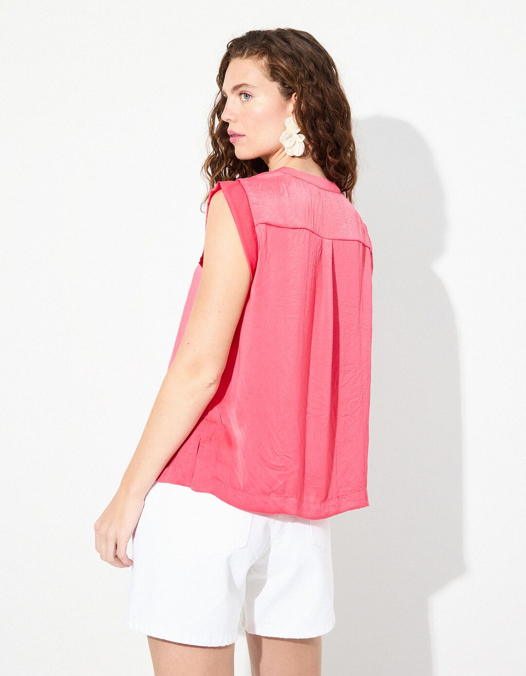 Blusa Decote em V, Mulher, Rosa 