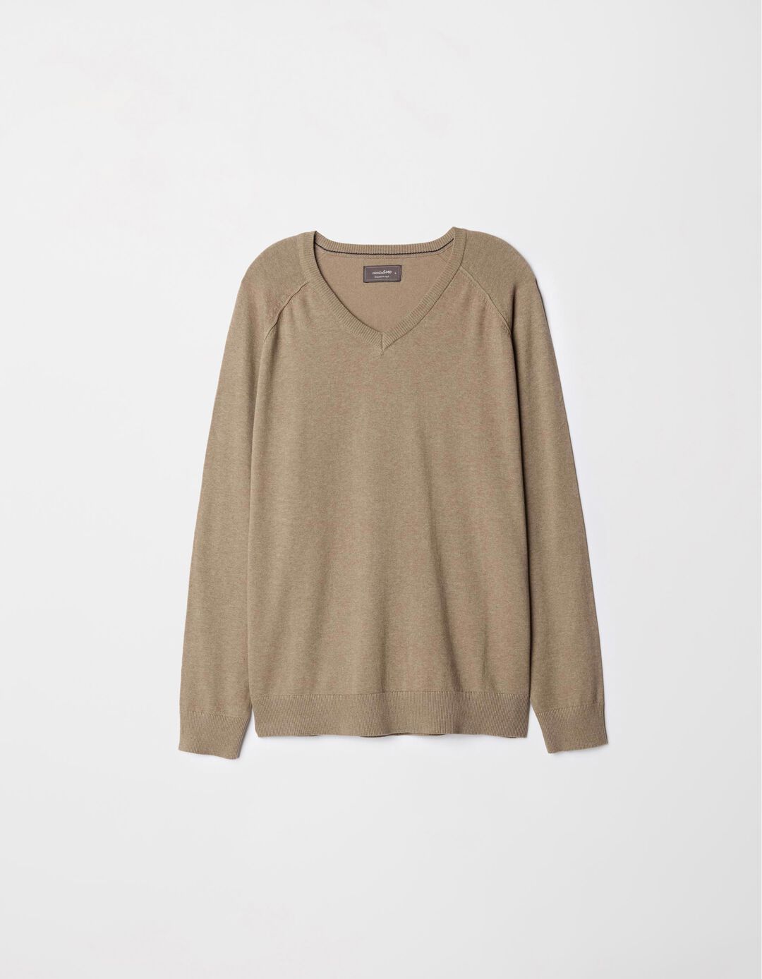 Camisola de Malha Decote em V, Homem, Bege Escuro