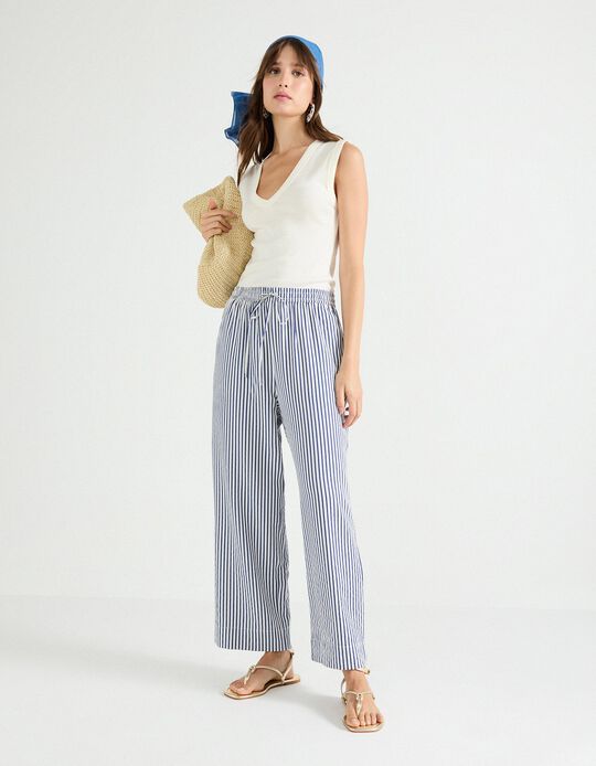 Comprar Online Calças com Riscas, Mulher, Azul 