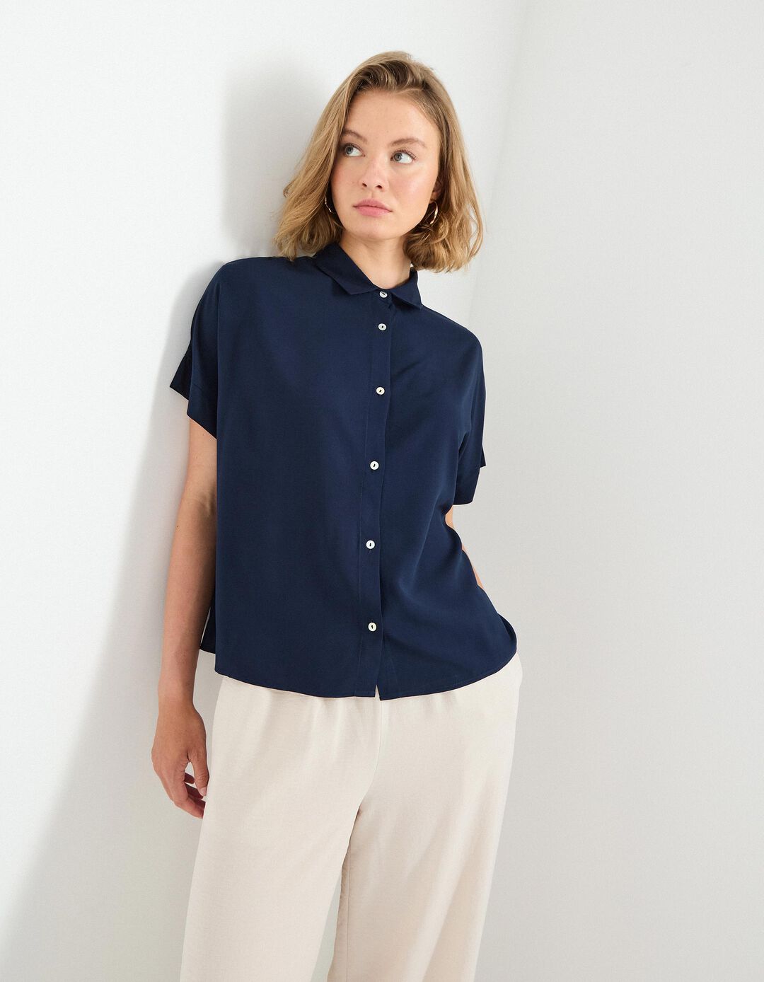 Camisa Viscose, Mulher, Azul Escuro