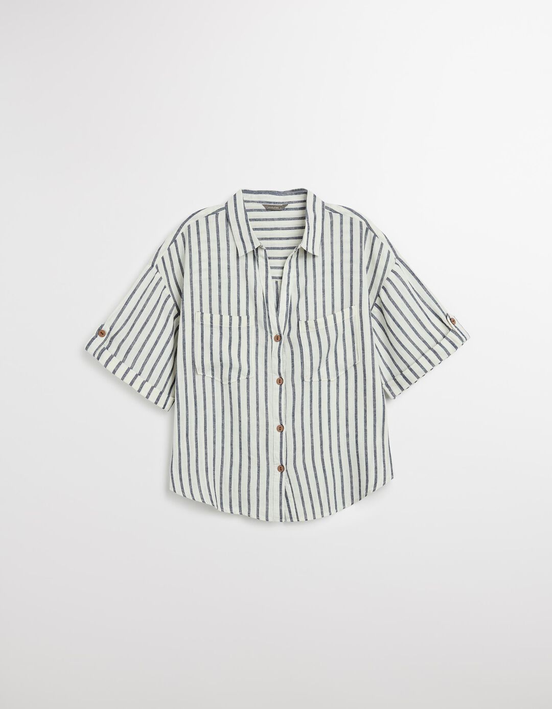 Camisa Curta com Linho, Mulher, Azul
