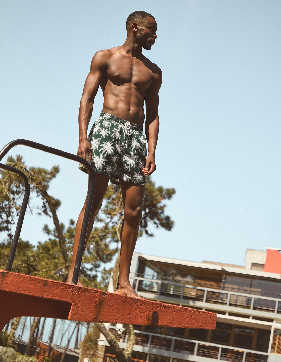 Calções de Banho Estampados, Homem, Verde Escuro 