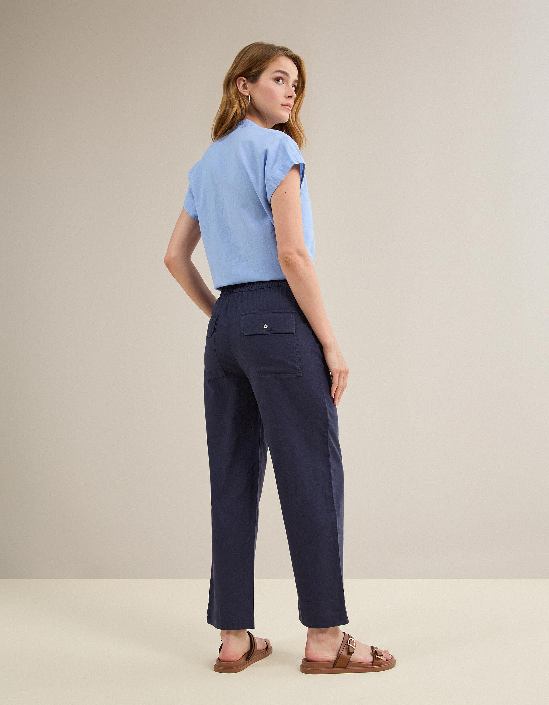 Comprar Online Cal&ccedil;as Com Linho, Mulher, Azul Escuro