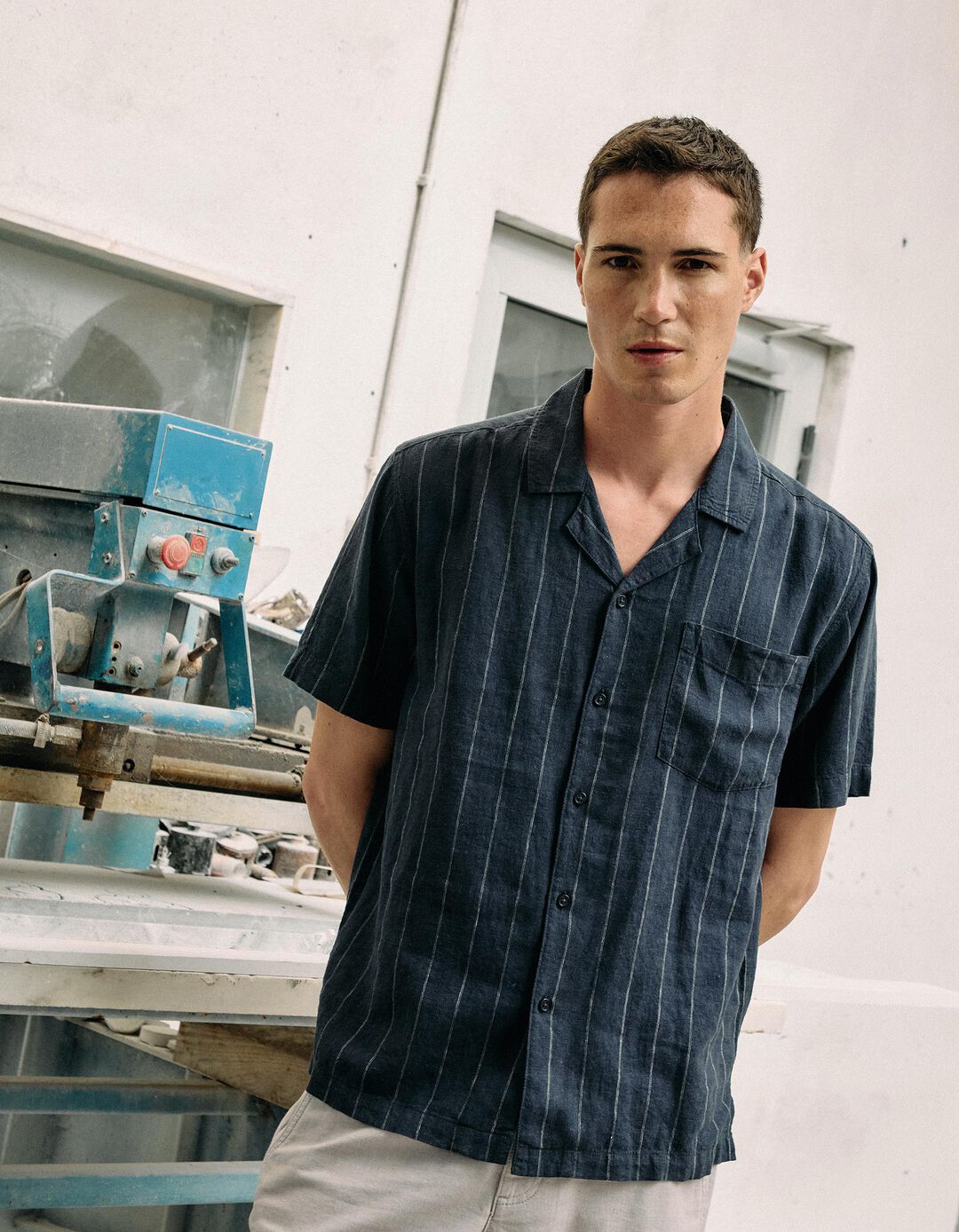 Camisa com Linho, Homem, Azul Escuro 