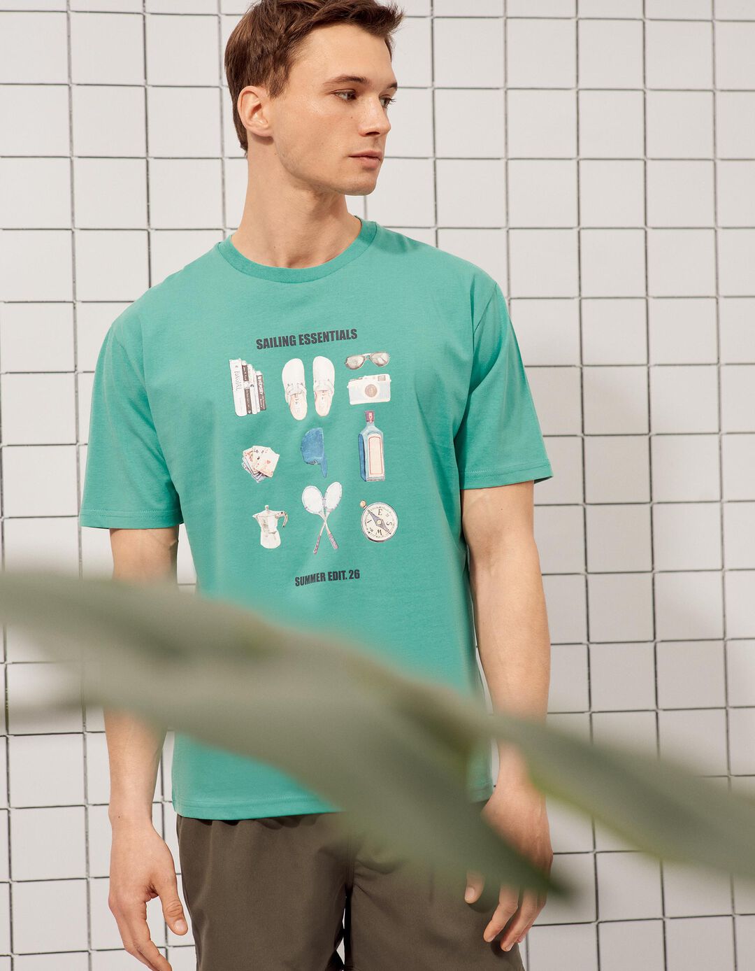 T-shirt Estampada, Homem, Verde Claro 
