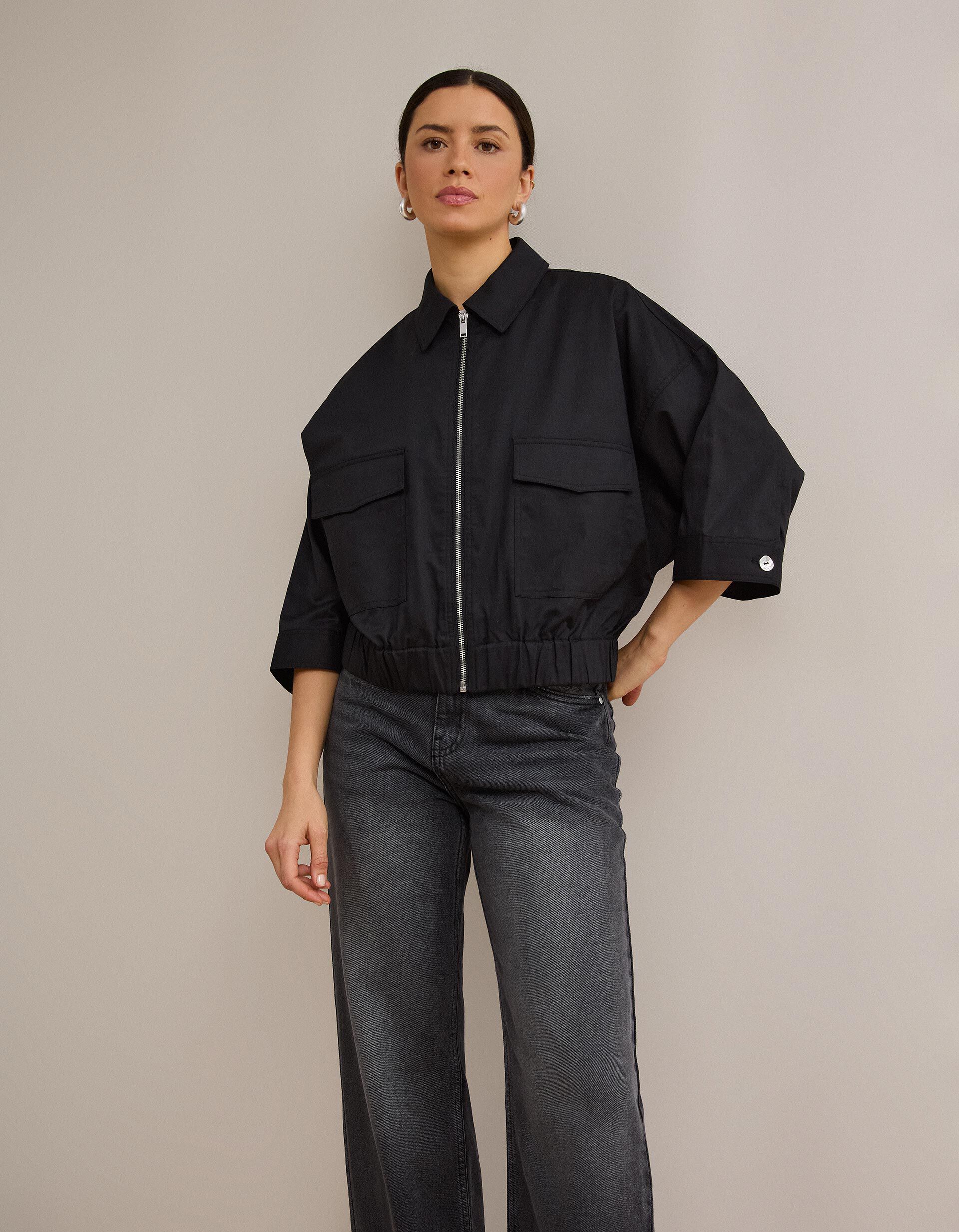 Comprar Online Casaco Bomber Com Linho, Mulher, Preto