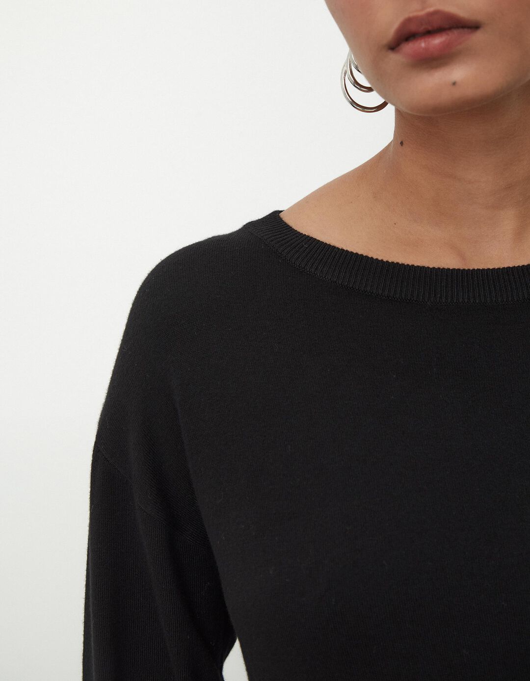 Camisola de Malha Decote Redondo, Mulher, Preto