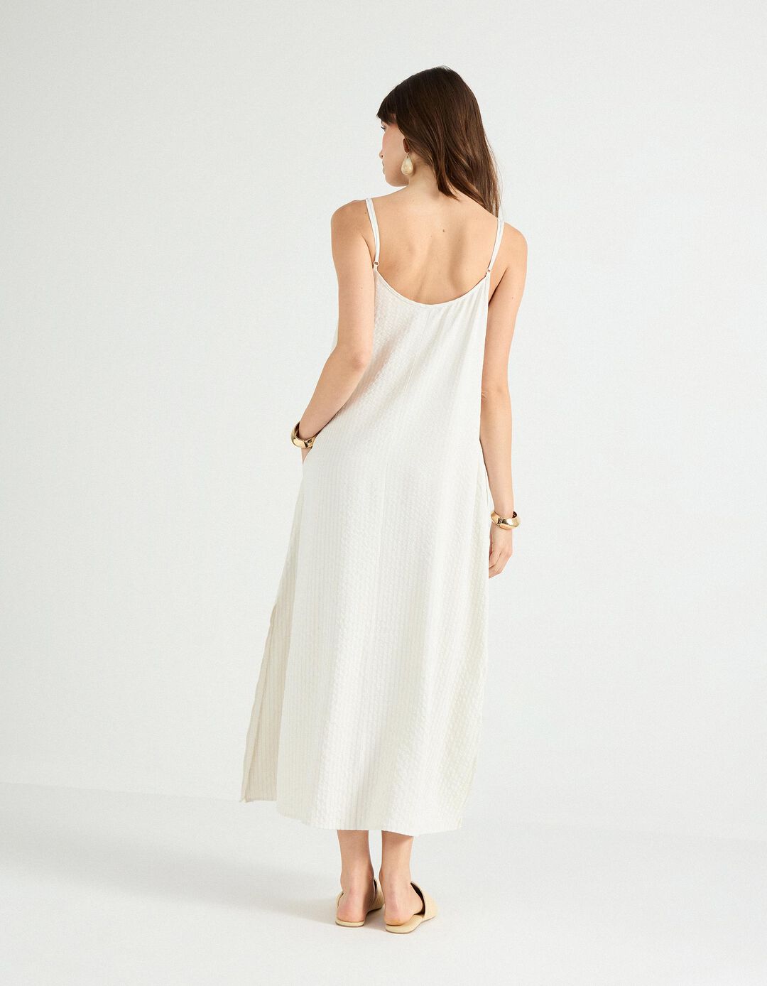 Vestido de Riscas, Mulher, Cru