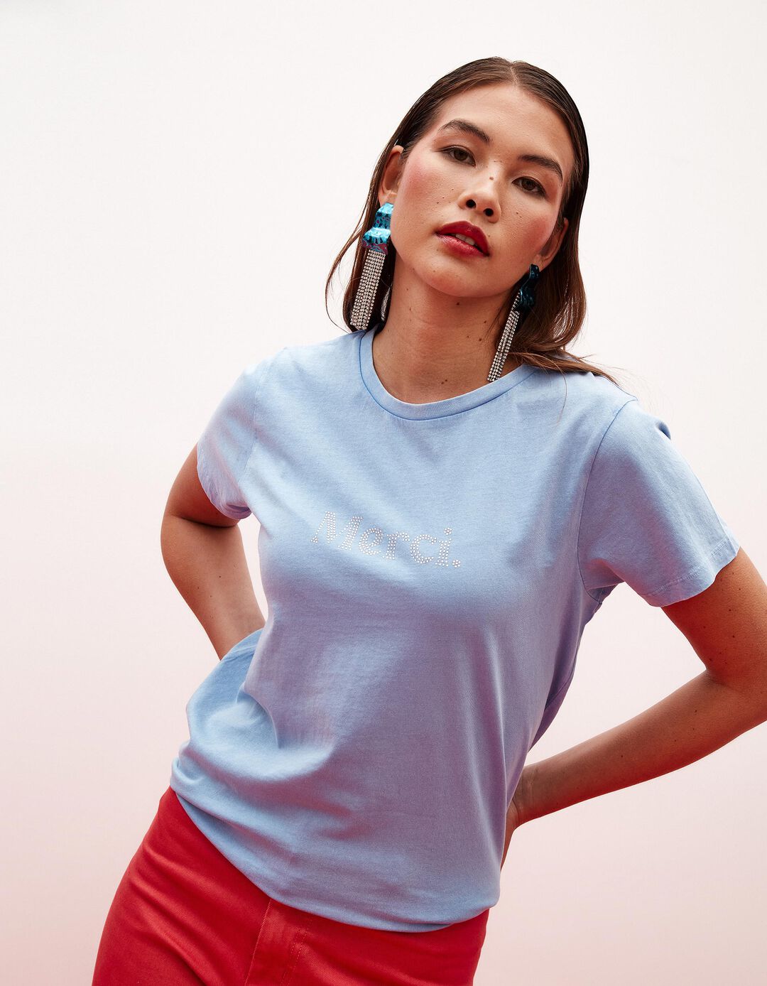 T-shirt com Missangas, Mulher, Azul
