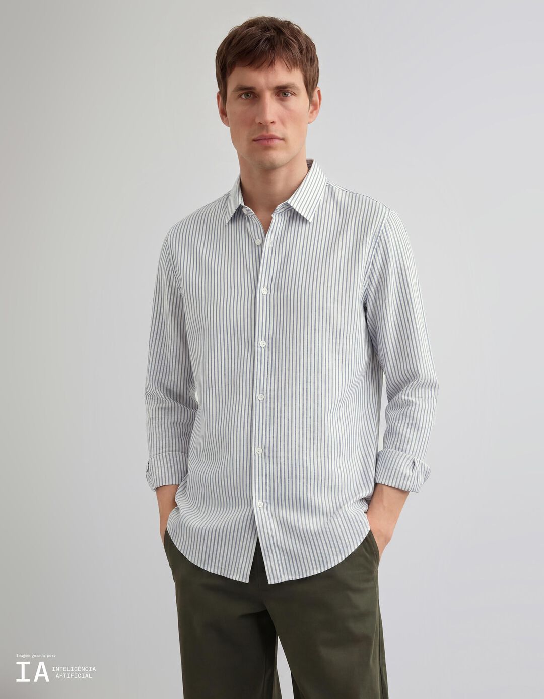 Camisa Riscas com Linho, Homem, Branco