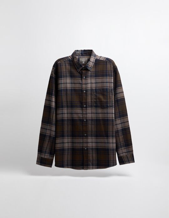 Comprar Online Camisa de Manga Comprida Xadrez Flanela, Homem, Castanho Escuro