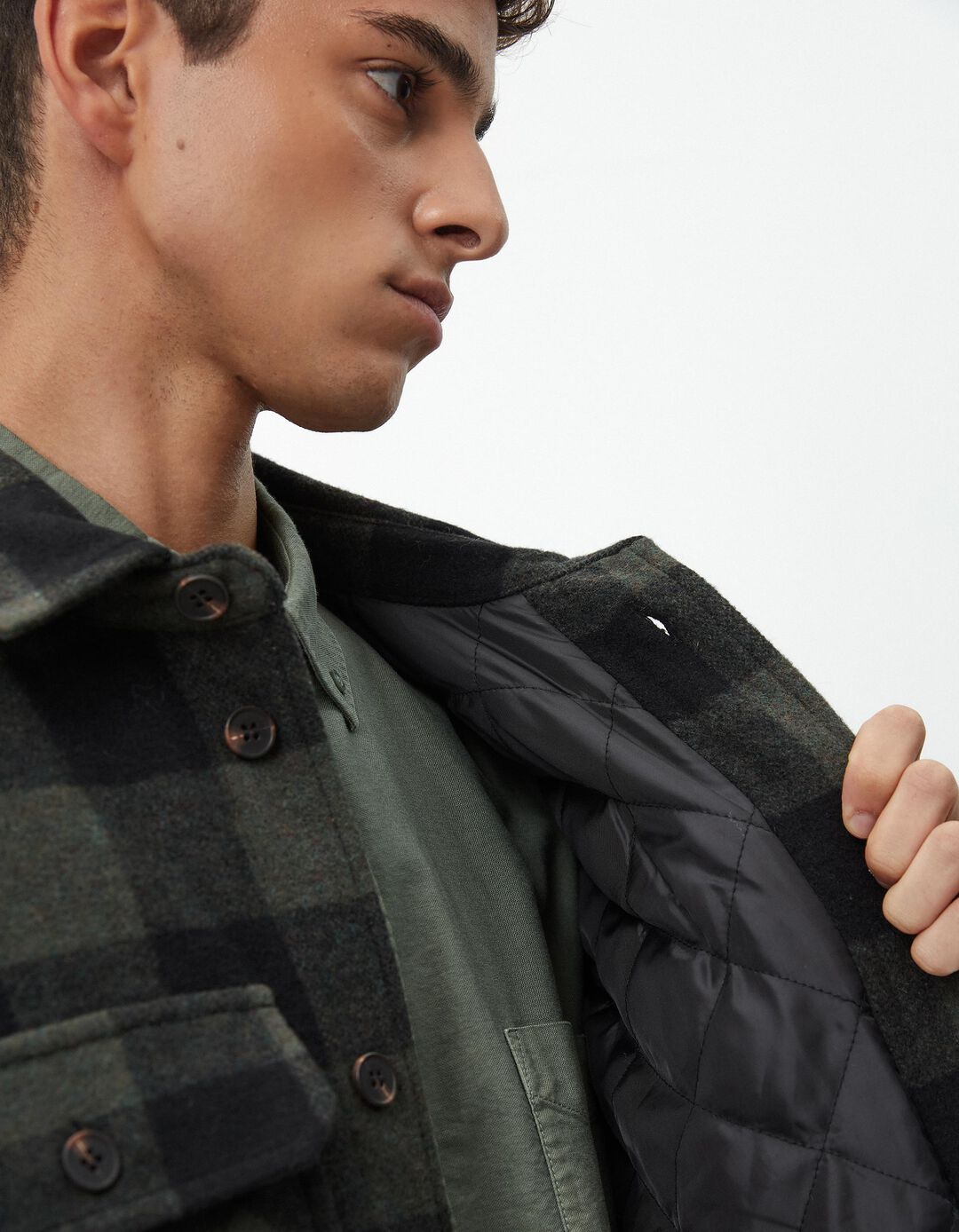 Sobrecamisa Mistura de Lã, Homem, Verde Escuro