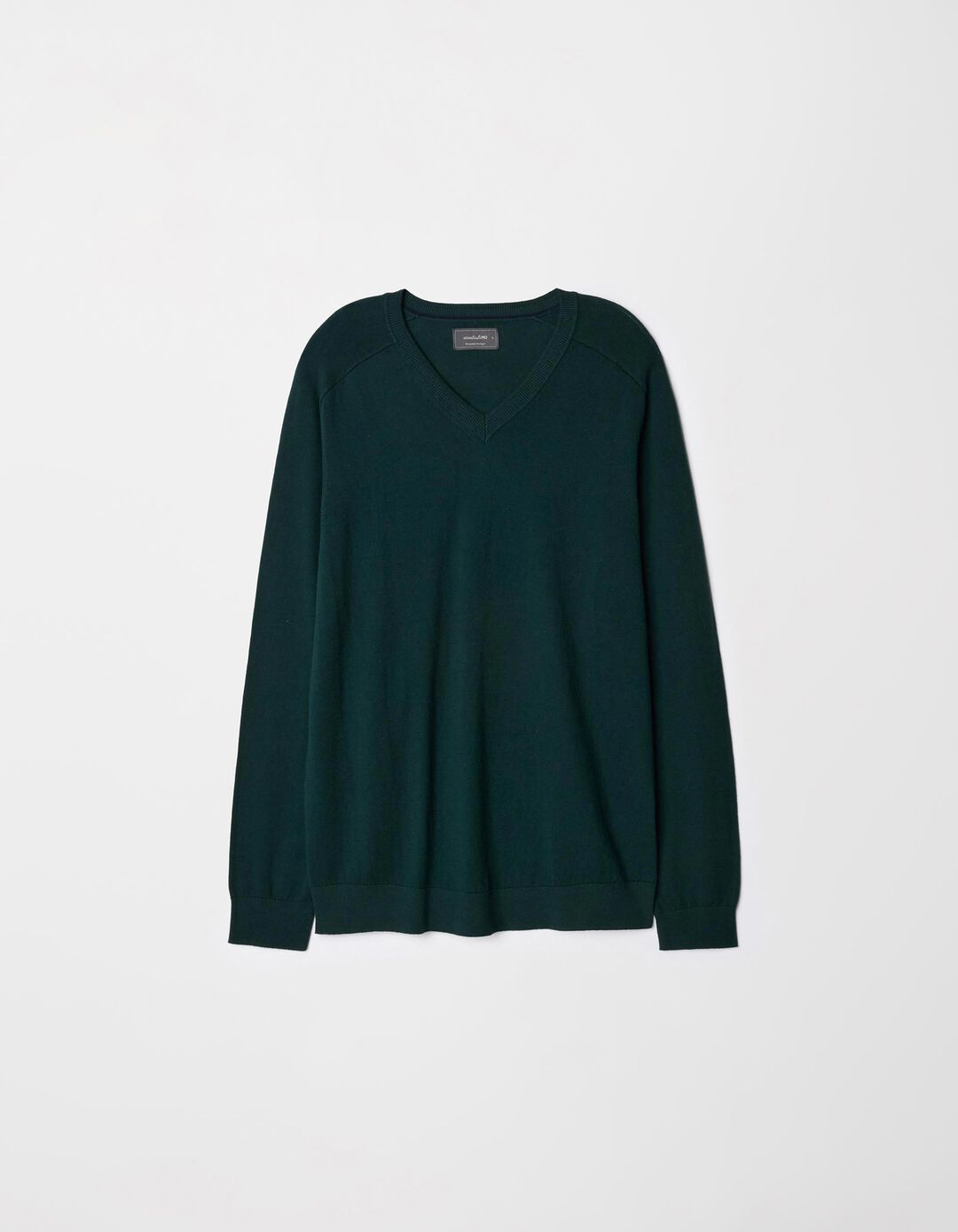 Camisola Mistura de Caxemira Decote em V, Homem, Verde Escuro