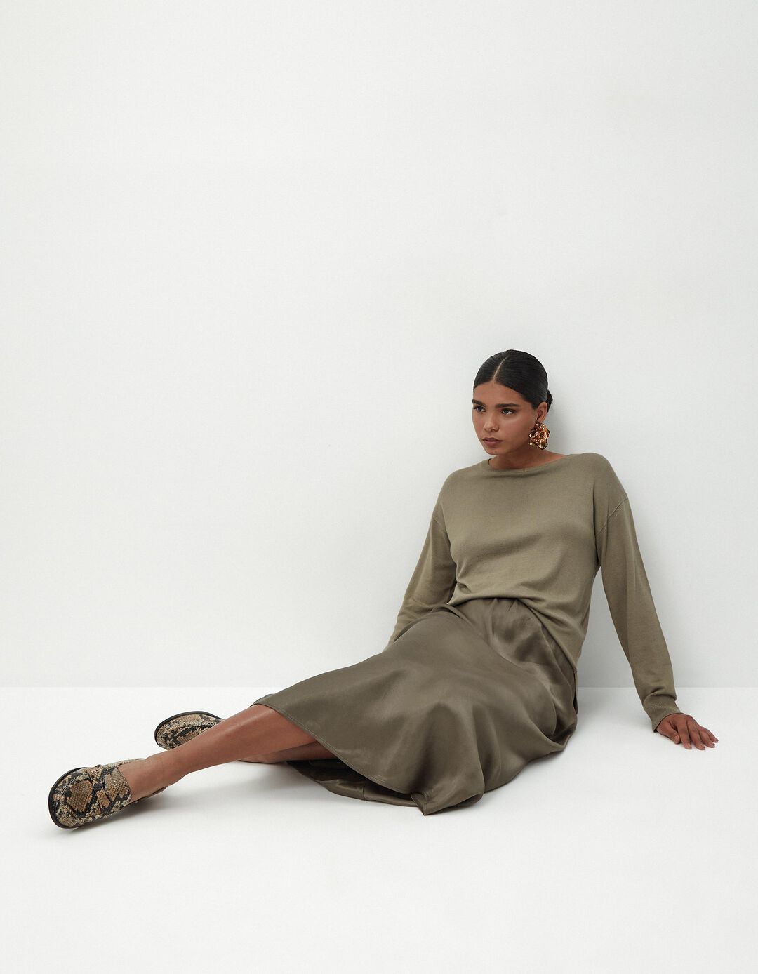 Camisola de Malha Decote Redondo, Mulher, Verde Escuro