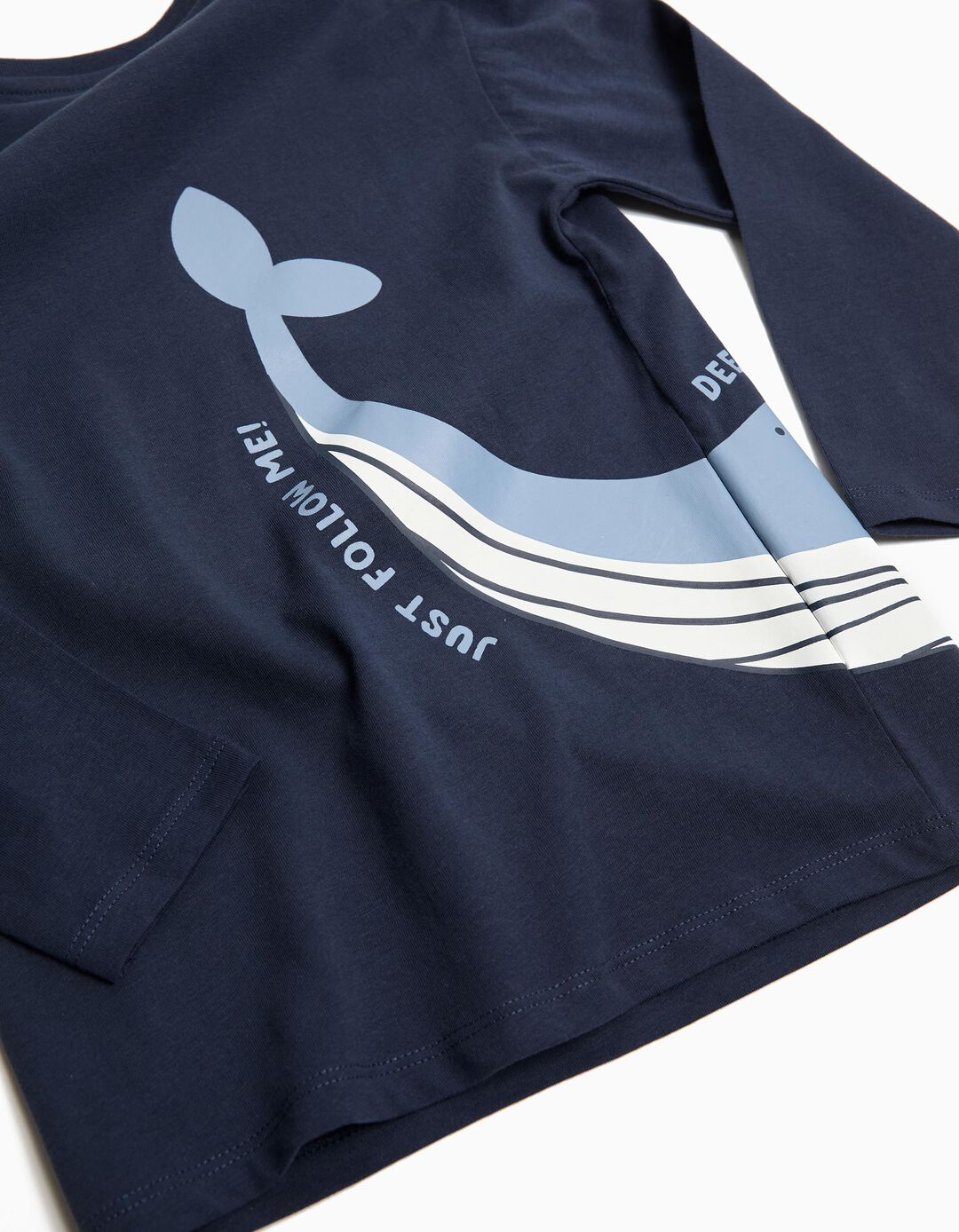 T-shirt Manga Comprida Estampado, Menino, Azul Escuro